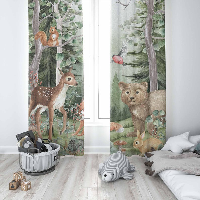 Woodland Animals Curtains Kids - Baby Nursery Curtains 评论和价格