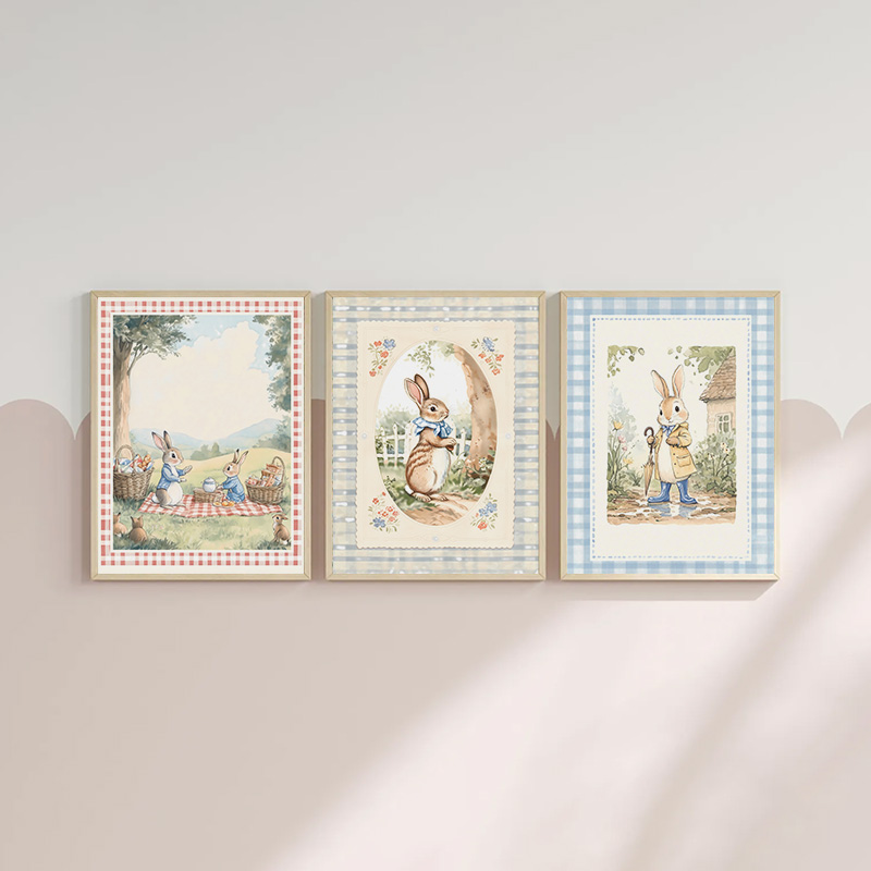 Vintage Boho Blue Plaid Rabbit - Baby Nursery Vintage Decor 评论和价格