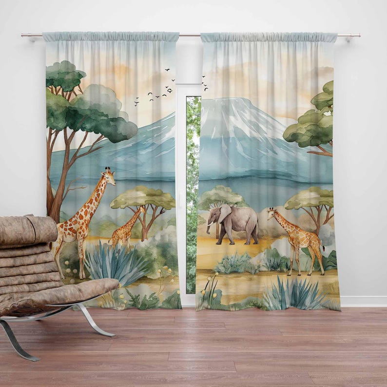 Safari Animals Kids Curtains B - Baby Nursery Curtains 评论和价格