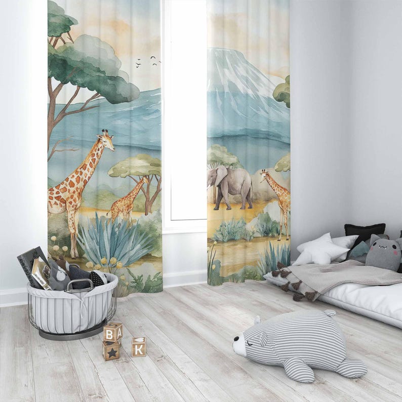 Safari Animals Kids Curtains B - Baby Nursery Curtains 评论和价格