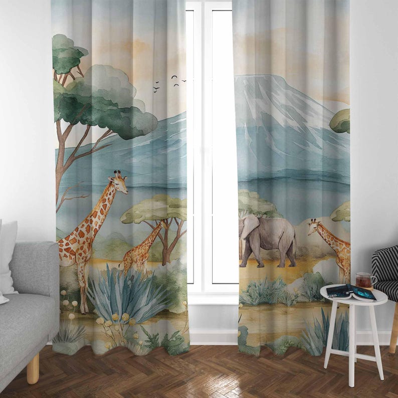 Safari Animals Kids Curtains B - Baby Nursery Curtains 评论和价格
