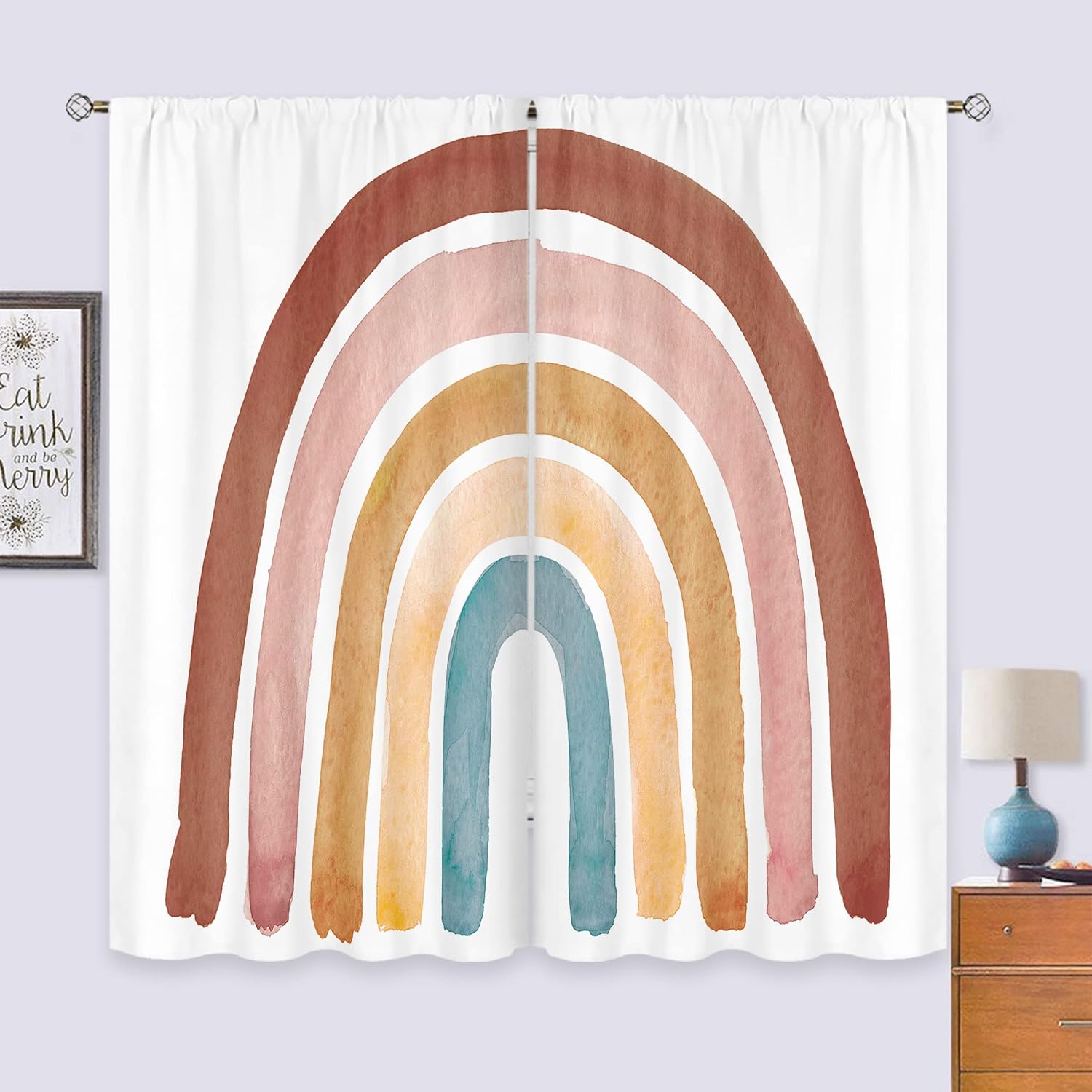 Kids Boho Rainbow Curtains for - Baby Nursery Vintage Decor 评论和价格