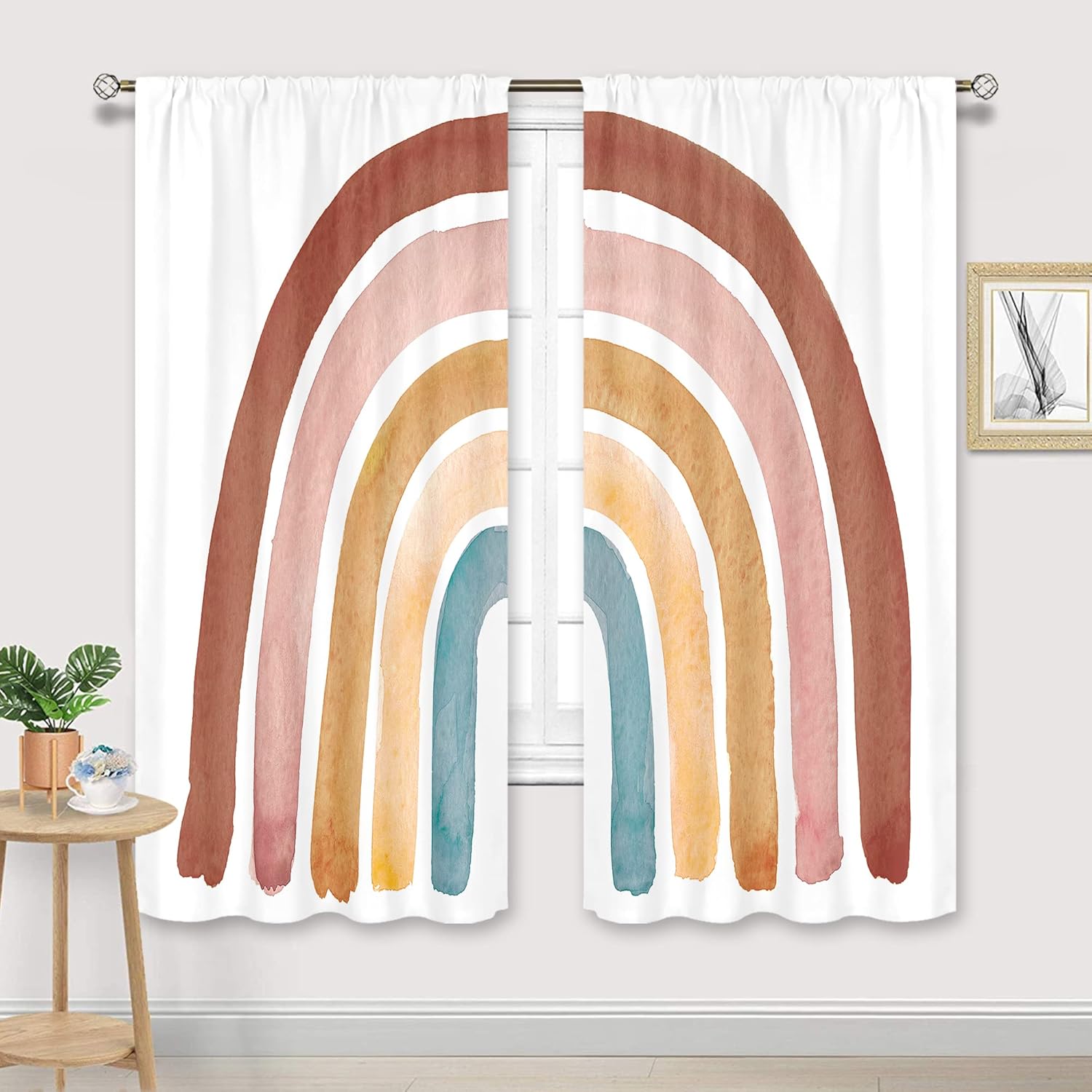 Kids Boho Rainbow Curtains for - Baby Nursery Vintage Decor 评论和价格