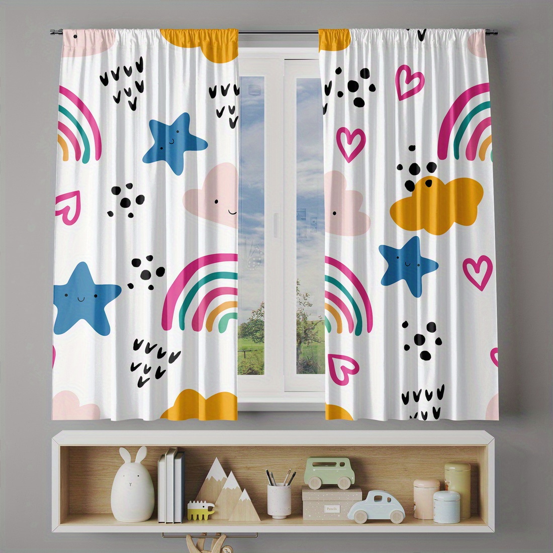 Cute Rainbow Stars Hearts Nurs - Baby Nursery Curtains 评论和价格