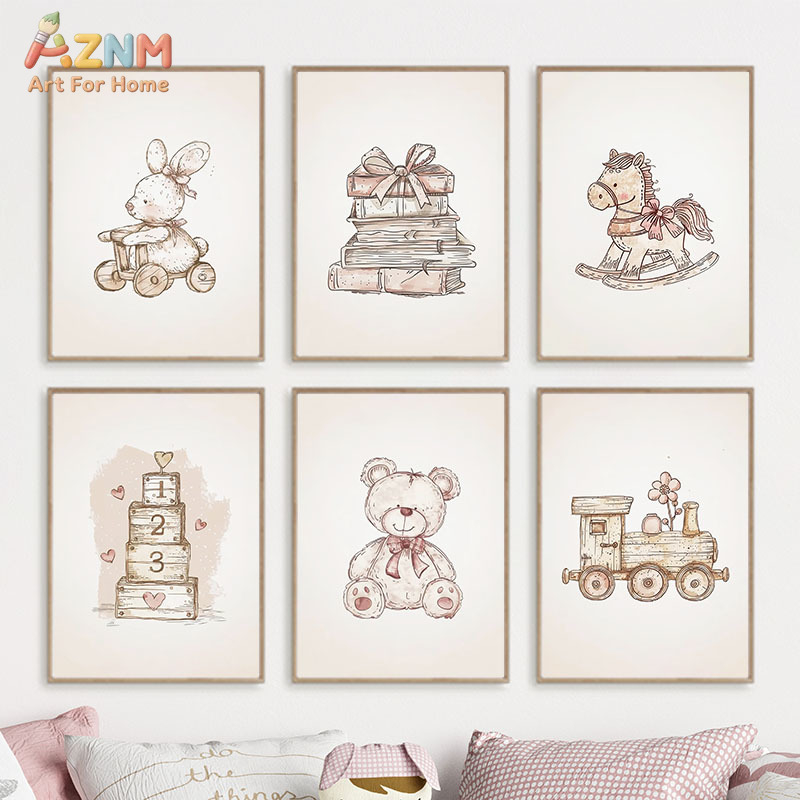 AZNM Vintage Baby Toy Canvas W - Baby Nursery Vintage Decor 评论和价格