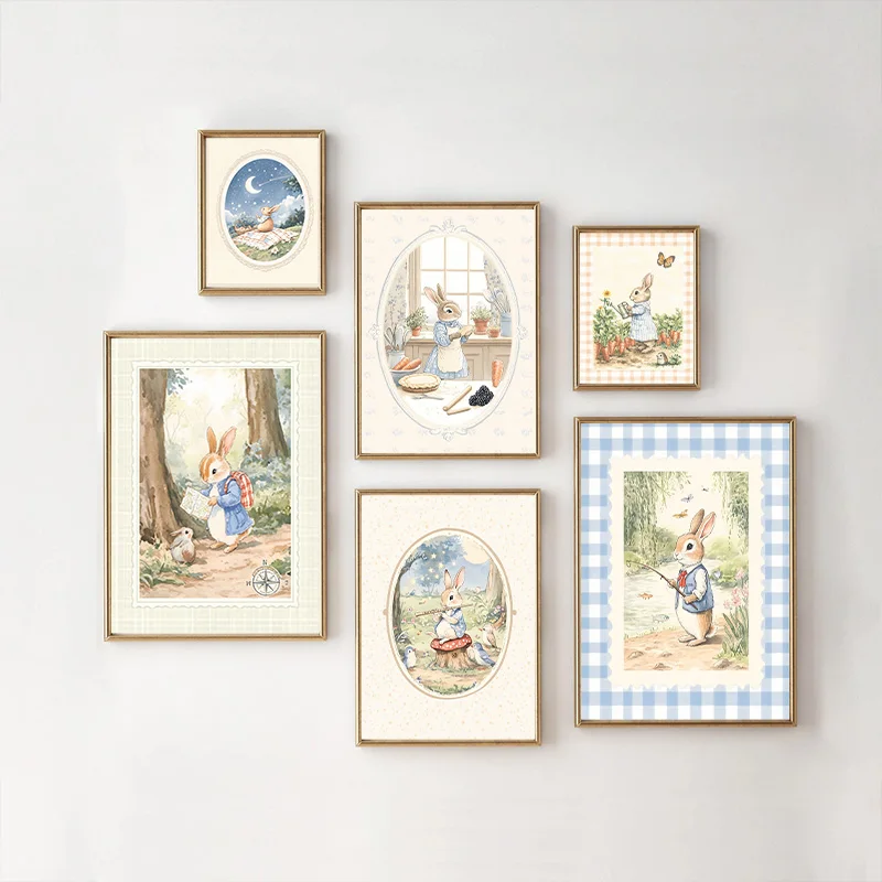 Vintage Boho Blue Plaid Rabbit - Baby Nursery Vintage Decor 评论和价格