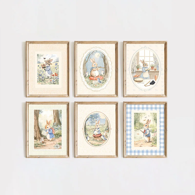 Vintage Boho Blue Plaid Rabbit - Baby Nursery Vintage Decor 评论和价格