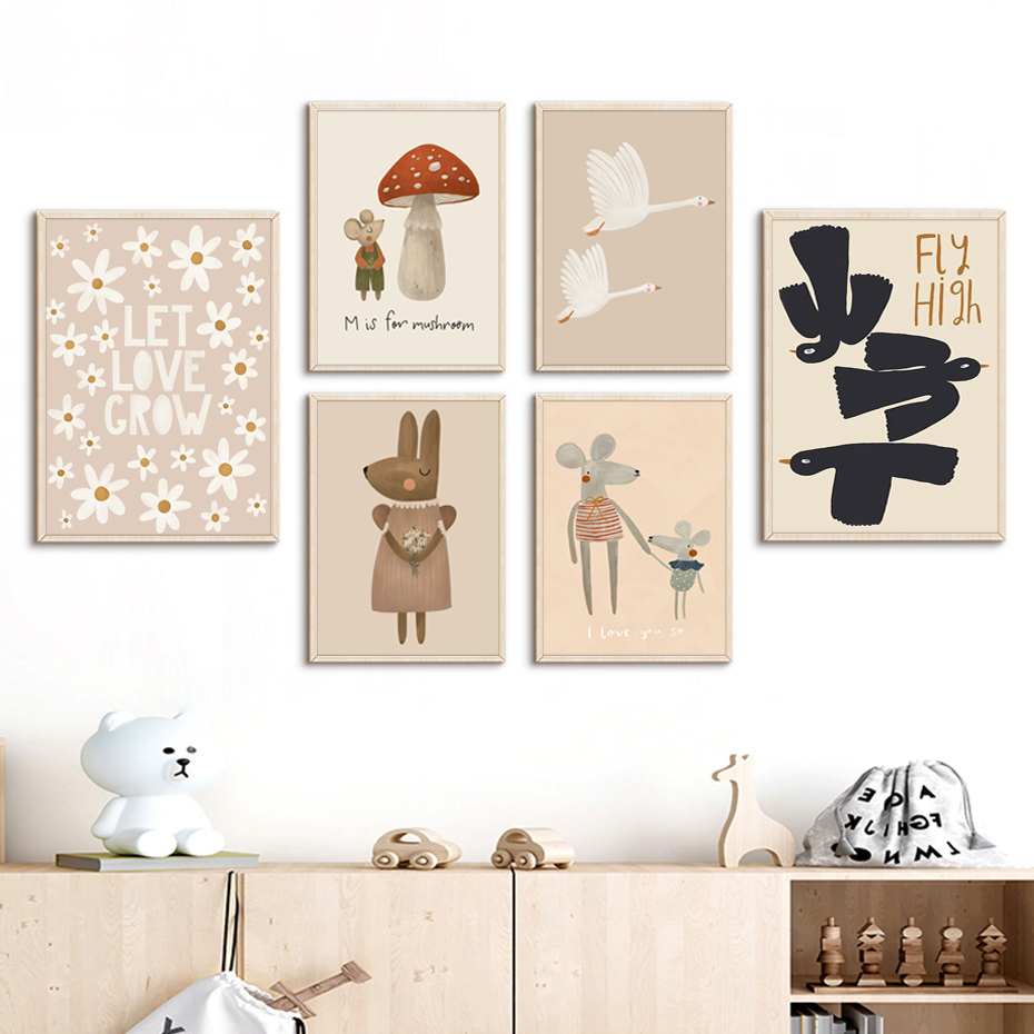 Boho Cartoon Rabbit Mouse Goos - Baby Nursery Images 评论和价格