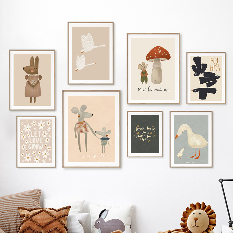 Boho Cartoon Rabbit Mouse Goos - Baby Nursery Images 评论和价格