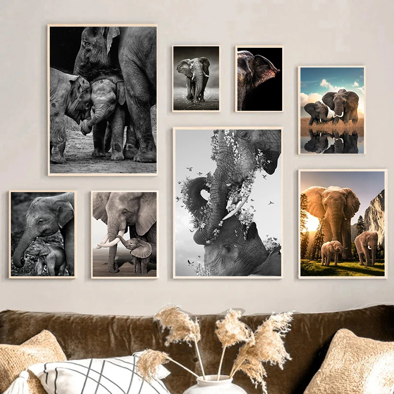 Wildlife Elephant Family Poste - Baby Nursery Images 评论和价格
