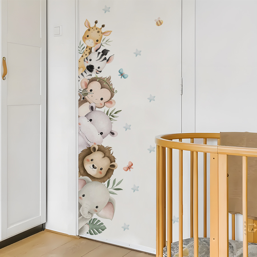Door Stickers Watercolor Cute  - Baby Nursery Jungle Animals 评论和价格
