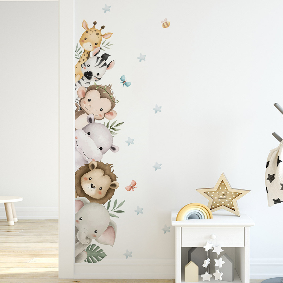 Door Stickers Watercolor Cute  - Baby Nursery Jungle Animals 评论和价格