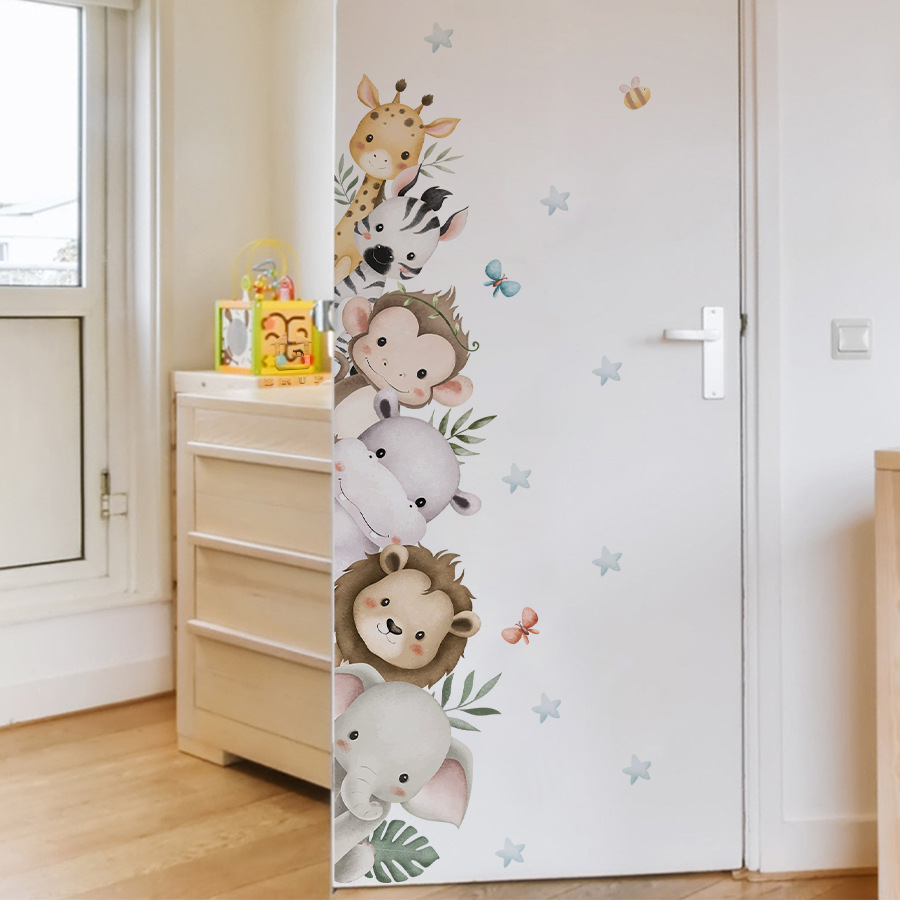 Door Stickers Watercolor Cute  - Baby Nursery Jungle Animals 评论和价格