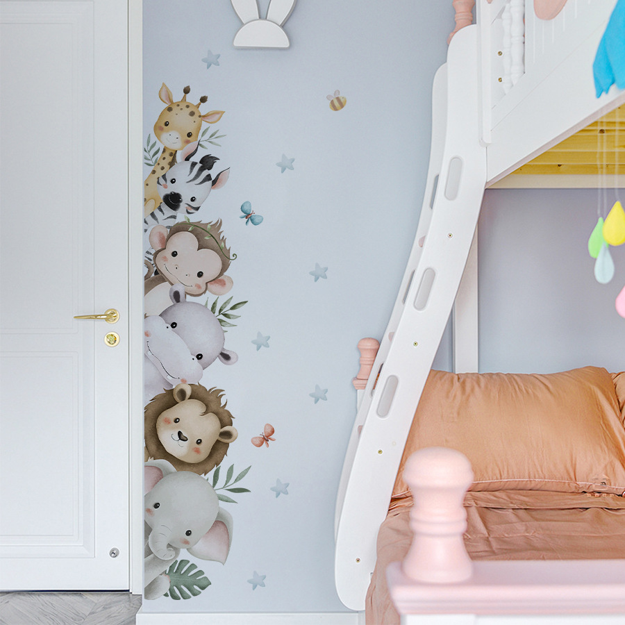 Door Stickers Watercolor Cute  - Baby Nursery Jungle Animals 评论和价格