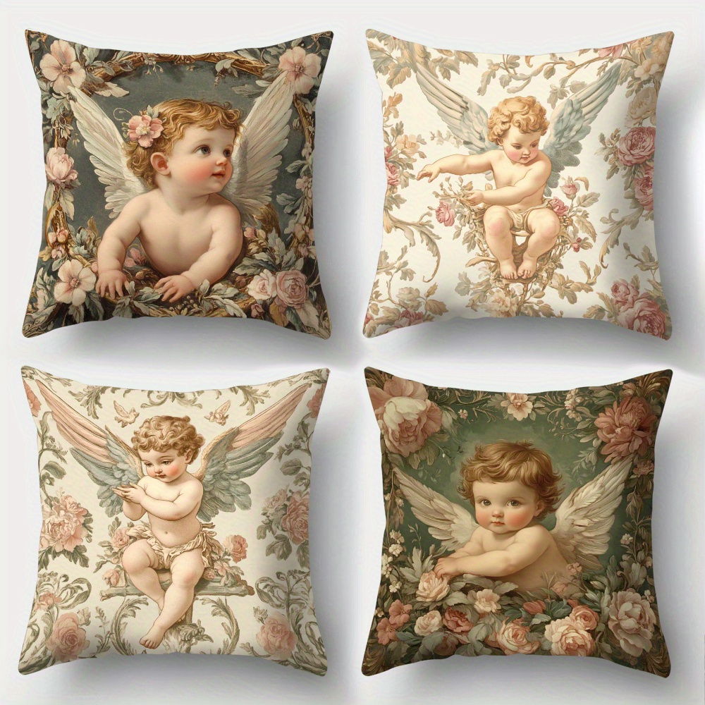 Printed Angel Floral Pillow Co - Baby Nursery Vintage Decor 评论和价格