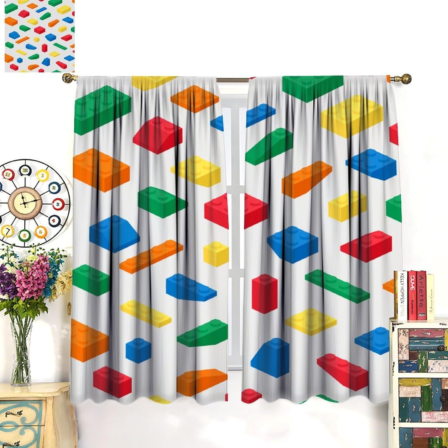 Kids Building Blocks Curtains, - Baby Nursery Curtains 评论和价格