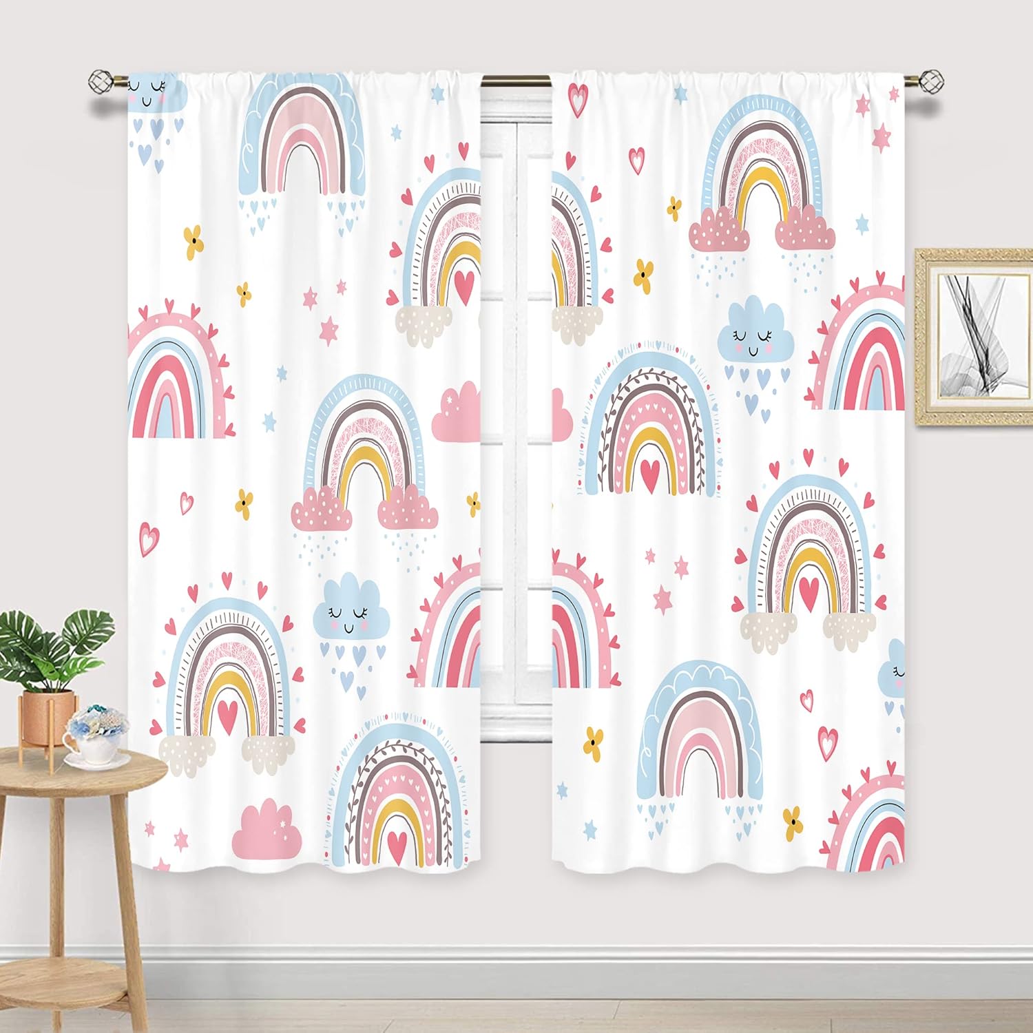 Baby Girls Pink Boho Rainbow C - Baby Nursery Curtains 评论和价格