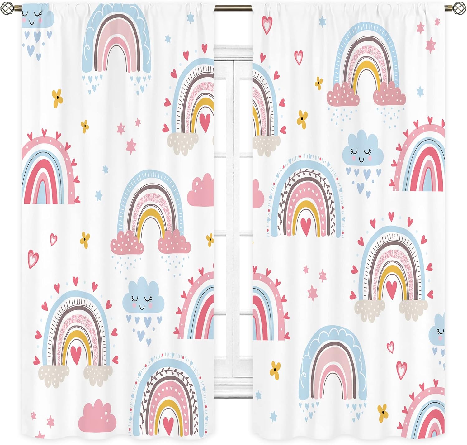 Baby Girls Pink Boho Rainbow C - Baby Nursery Curtains 评论和价格