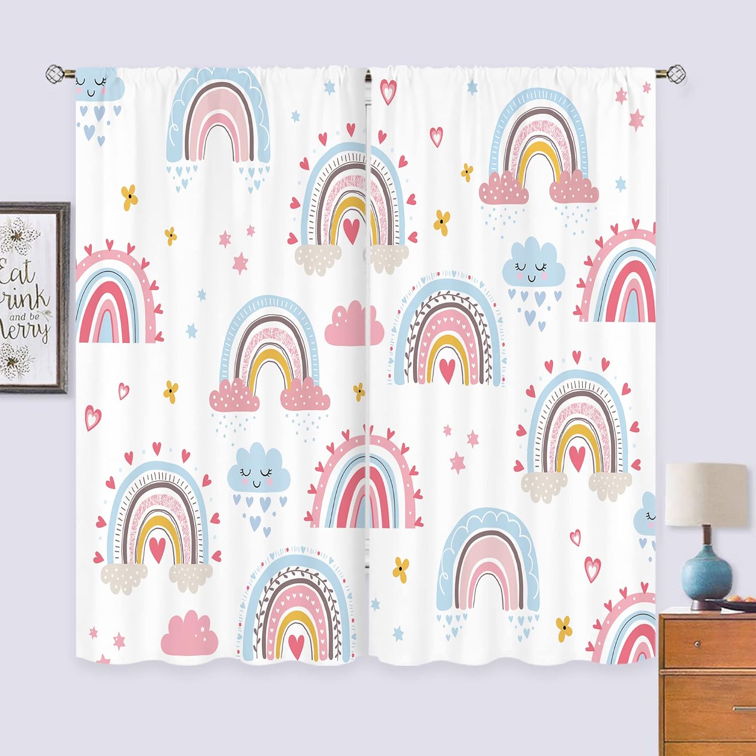Baby Girls Pink Boho Rainbow C - Baby Nursery Curtains 评论和价格