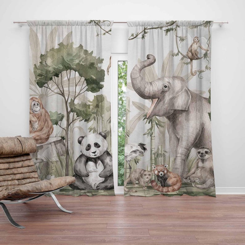 Safari Animals Curtains Kids B - Baby Nursery Curtains 评论和价格