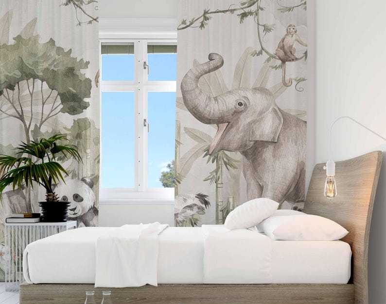 Safari Animals Curtains Kids B - Baby Nursery Curtains 评论和价格
