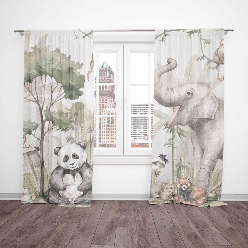 Safari Animals Curtains Kids B - Baby Nursery Curtains 评论和价格