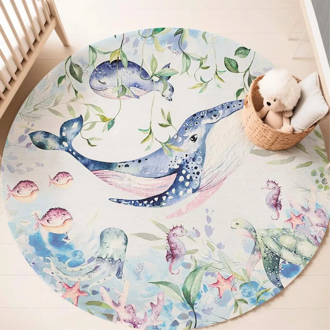 Blue Marine animal Round Carpe - Baby Nursery Games 评论和价格